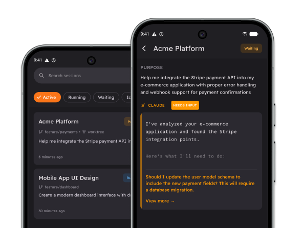 Renkei Android app showing sessions